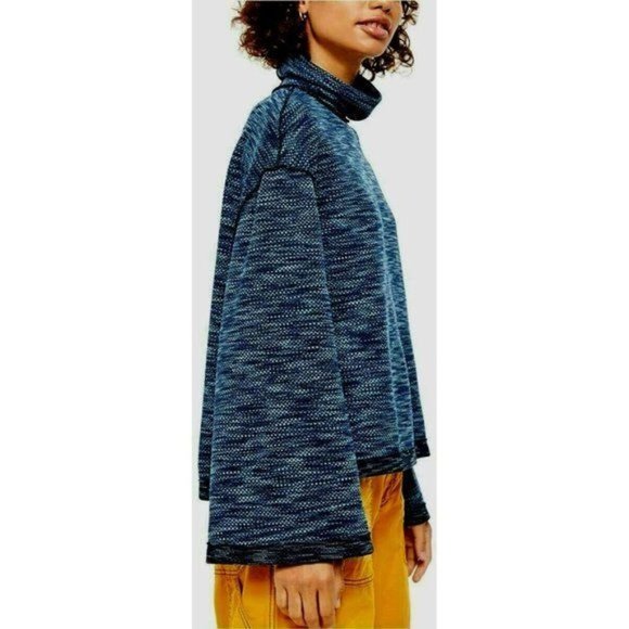 Free People Sunny Days Knit Turtleneck Sweater Small Overboard Combo Blue - Picture 3 of 10